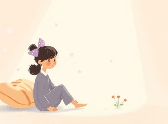 Ciepłe światło rodzica otacza dziecko, ukazując ścieżkę ku niezależności.