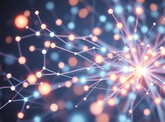 Abstrakcyjna wizualizacja sieci neuronowej w pastelowych kolorach, odzwierciedlająca spokój w trudnych rozmowach.