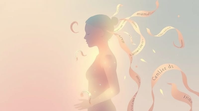 Eteryczna sylwetka człowieka, z której ulatują wspomnienia, przekształcane przez tekst.