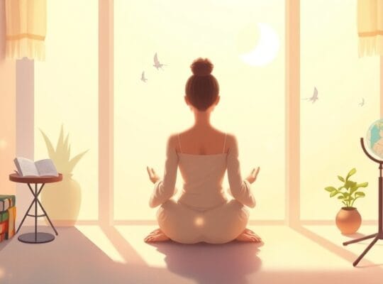 Pastelowa ilustracja: troskliwa postać otoczona symbolami tożsamości, emanująca ciepłem.