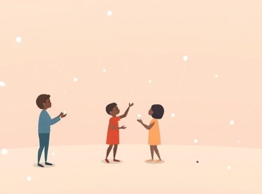 Abstrakcyjne, pastelowe figury łączą się, symbolizując porównania i połączenia.